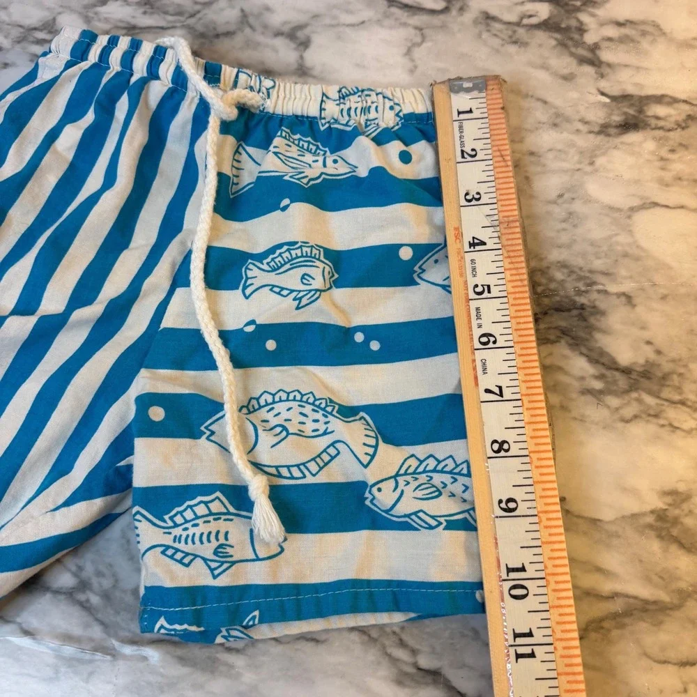 Vintage OshKosh Bgosh Kids Size 7 Blue White Striped Fish Swim Trunks USA Made